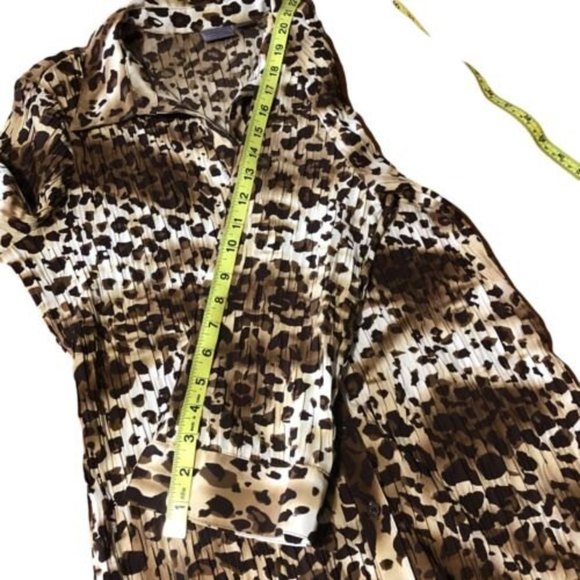 Laura Scott Womens  Leopard Print Collared Button Front Stretch  V Neck XL - Picture 4 of 8